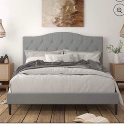 New King Size Platform Bed Frame With Upholstered Headboard 
