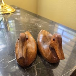 Set Of 2 Small Vintage Hand Carved Wood Ducks