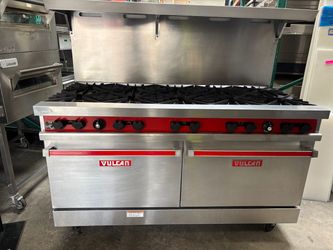 10 Burner Range On 2 Gas Full Size Ovens Vulcan 60L-565 60" Stove On Wheels 5' #5029