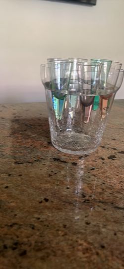 Color glass shot glasses with clear glass ice bucket