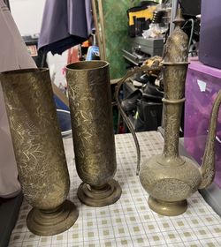 Vintage Brass Pitcher And Cups