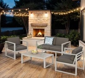 Outdoor patio 4 piece conversation set, loveseat with 2 chairs and coffee table new