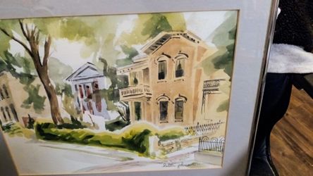 Framed Water Color Victorian Homes Signed Helen Johnson