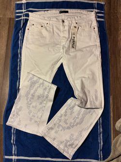 white flared purple jeans