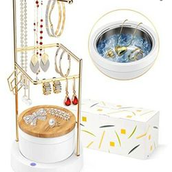 Jewelry Organizer Ultrasonic Cleaner - Earring Holder Jewelry Stand Ultrasonic Jewelry Cleaner Birthday Gift for Women 2-in-1 Separate for Cleaning & 
