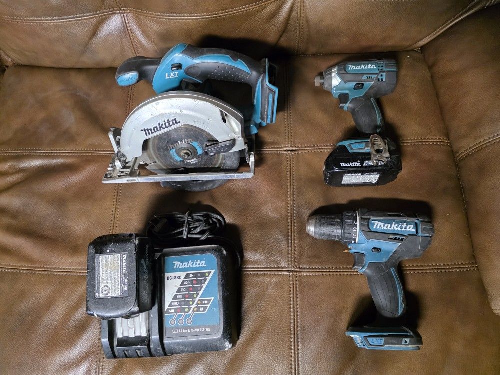 Makita Set 18v Drill,impact Drill And Circular Saw 2 Batteries And Charger One Of The Batteries Is Not Working 
