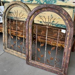 (read Desc.) Rustic Mexican Metal And Wood Arched Window/  Wall Hanging Outdoor Decor/ Plant Vine Stand 26” X 38” Window Planter