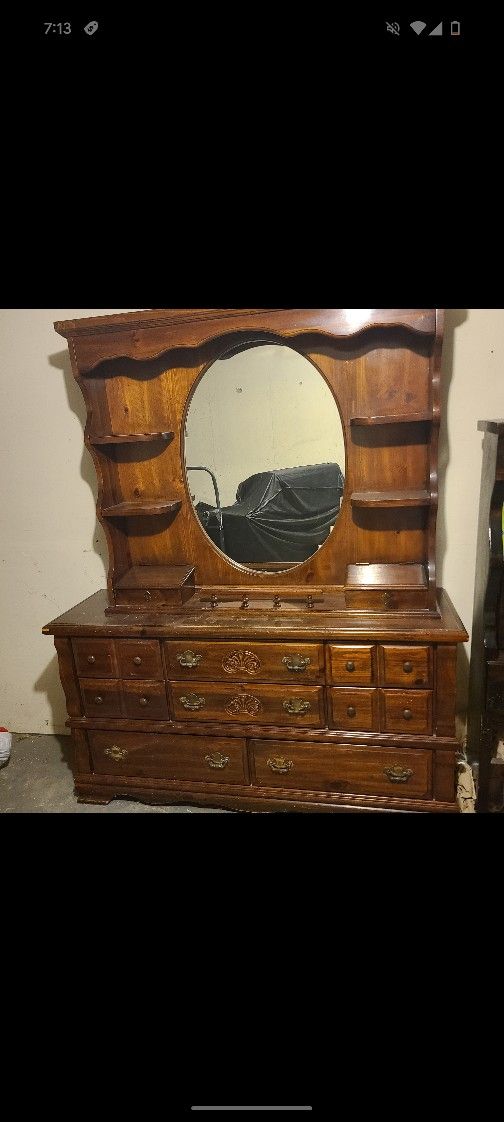 Vintage Four Piece Dark Brown Wooden Bedroom Set