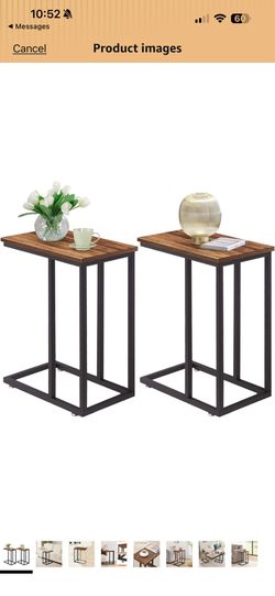 C Shaped End Side Table for Sofa Couch and Bed Snack TV Tray for Living Room Bedroom, 2 PCS, Brown