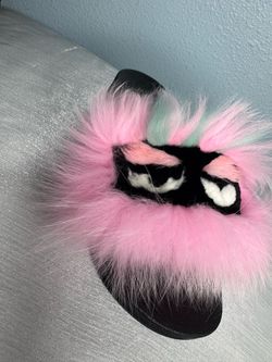 Fluffy Monster Face Fur Slide Sandals