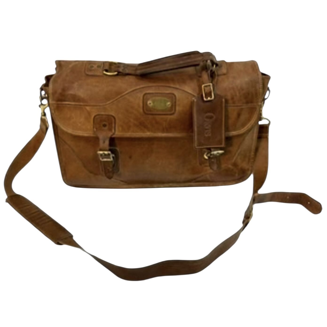 Vintage 80’s Orvis Briefcase Messenger Bag Satchel Laptop Tan Leather Brass USA