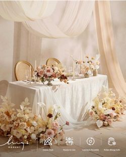 Ling's Moment White Wedding Table Cloths In Velvet-Like Fabric, 9ft X 11ft, Fits 4ft/6ft Rectangular/Round Sweetheart&Head Table For Wedding Reception