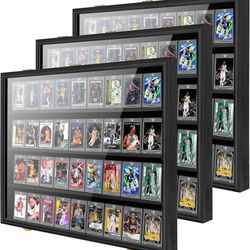 Card Display Case, Black 36-Card Display Frame for Graded Cards,3P Wall Mount, Horizontal Card Display Cabinet, Golden Anti-Theft Latch, UV