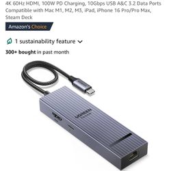 UGREEN Revodok Pro 6 in 1 USB C Hub Gigabit Ethernet Adapter with 4K 60Hz HDMI, 100W PD Charging, 10Gbps USB A&C 3.2 Data Ports Compatible with Mac M1
