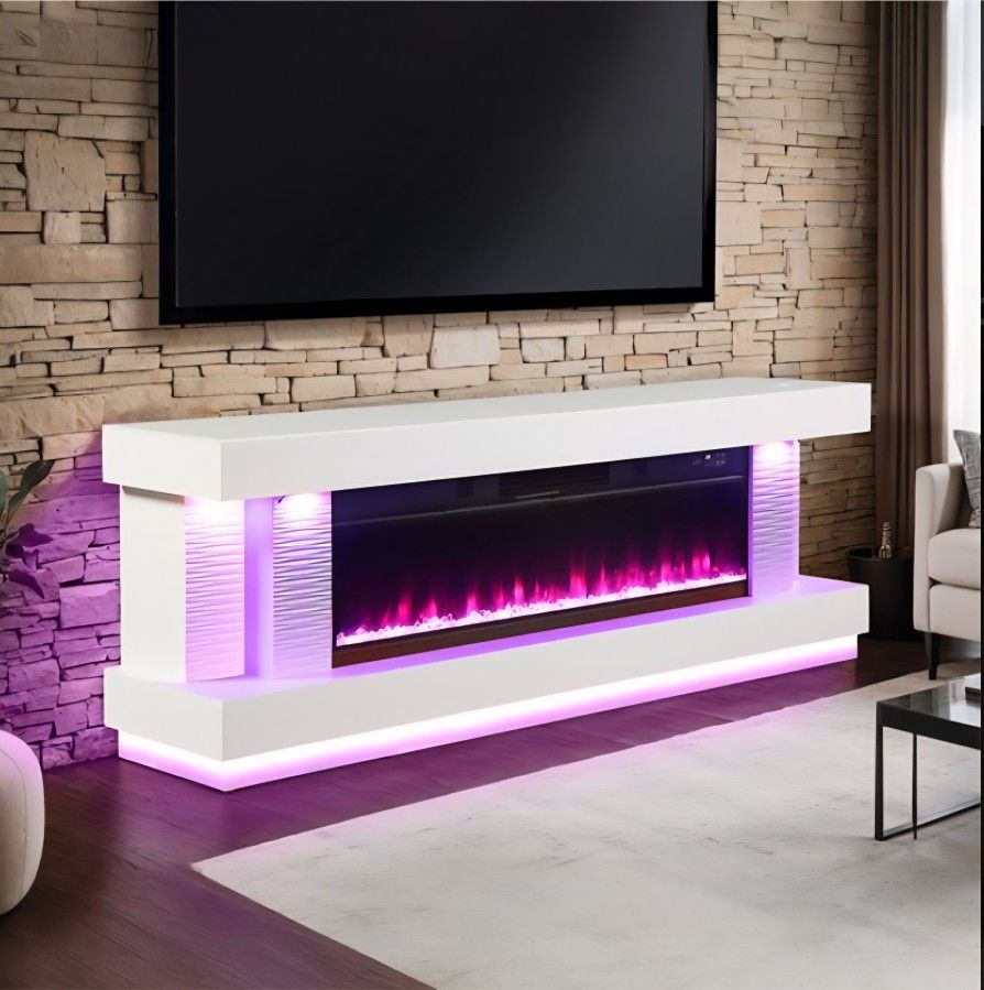 Tv Stand W Electric Fireplace White Finish. New Especial Price