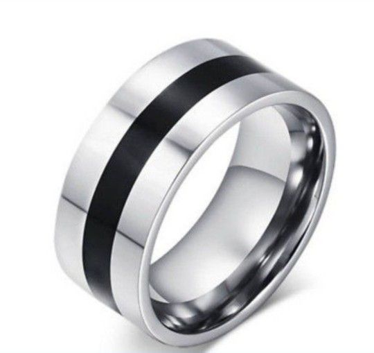 Black And Silver Stainless Steel Unisex Ring