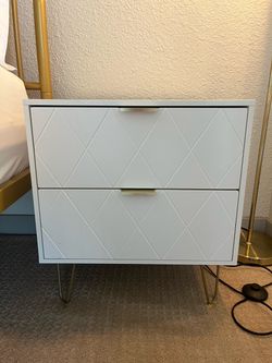 White 2-Drawer Nightstand with Gold Hairpin Legs