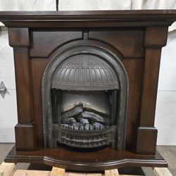 Vintage Brockton EM-BW-020 Electric Fireplace Mantel – Burnished Walnut, Working Condition
