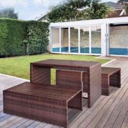 Outdoor Patio Furniture 4 PCS Rattan Sofa Wicker Chair Cushions Table Set Chairs