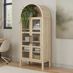 New Arched Wood Display Cabinet with Glass Doors