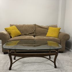 Sofa and Glass Coffee Table 