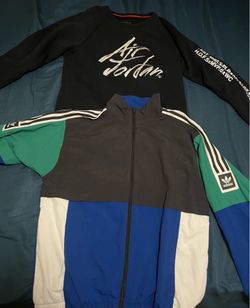 Air Jordan sweater (medium) and Adidas jacket (small)