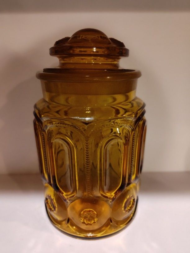 Vintage L.E Moon & Stars Amber Canister (Glass)