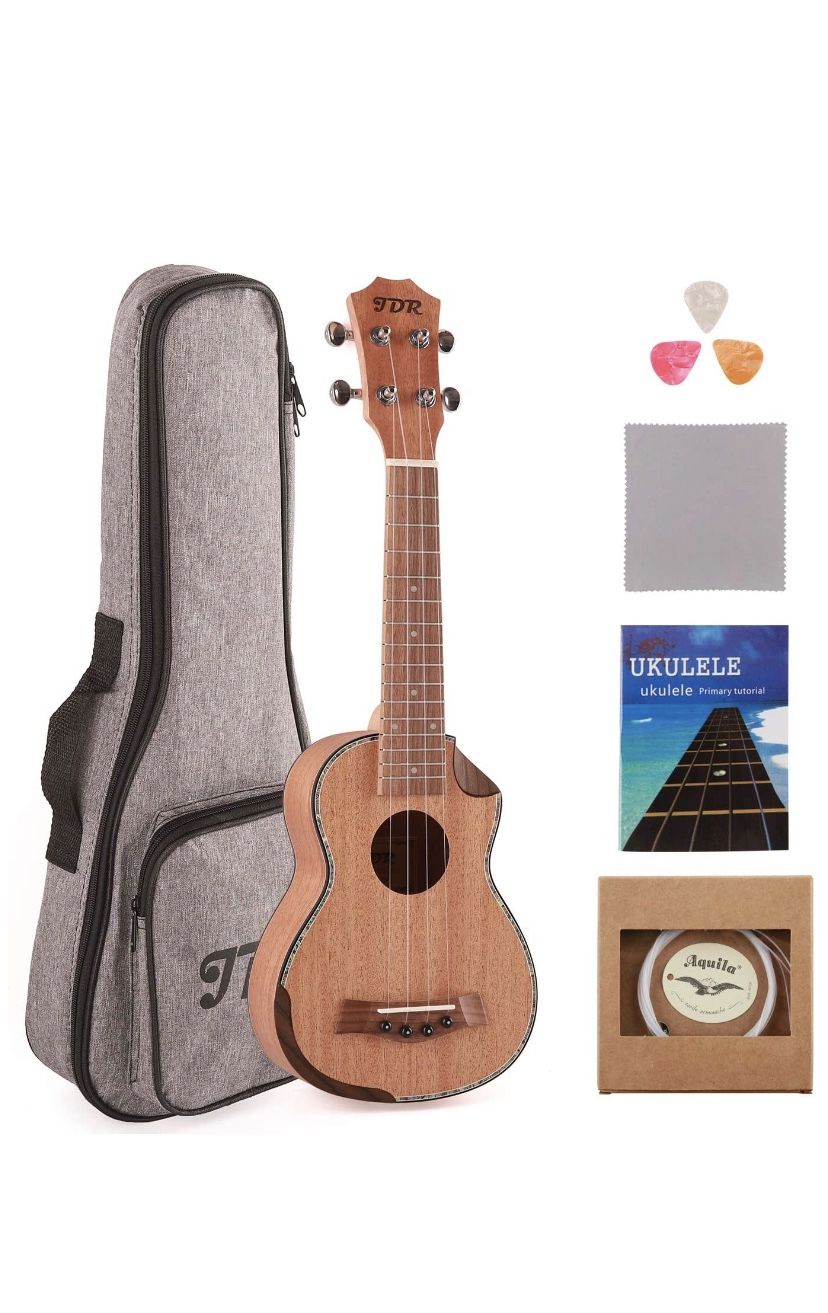 Soprano Ukulele Professional Mahogany 21 Inch Small Hawaiian Guitar with Carbon Strings Protective Bag and Beginner's Manual for Children Adults