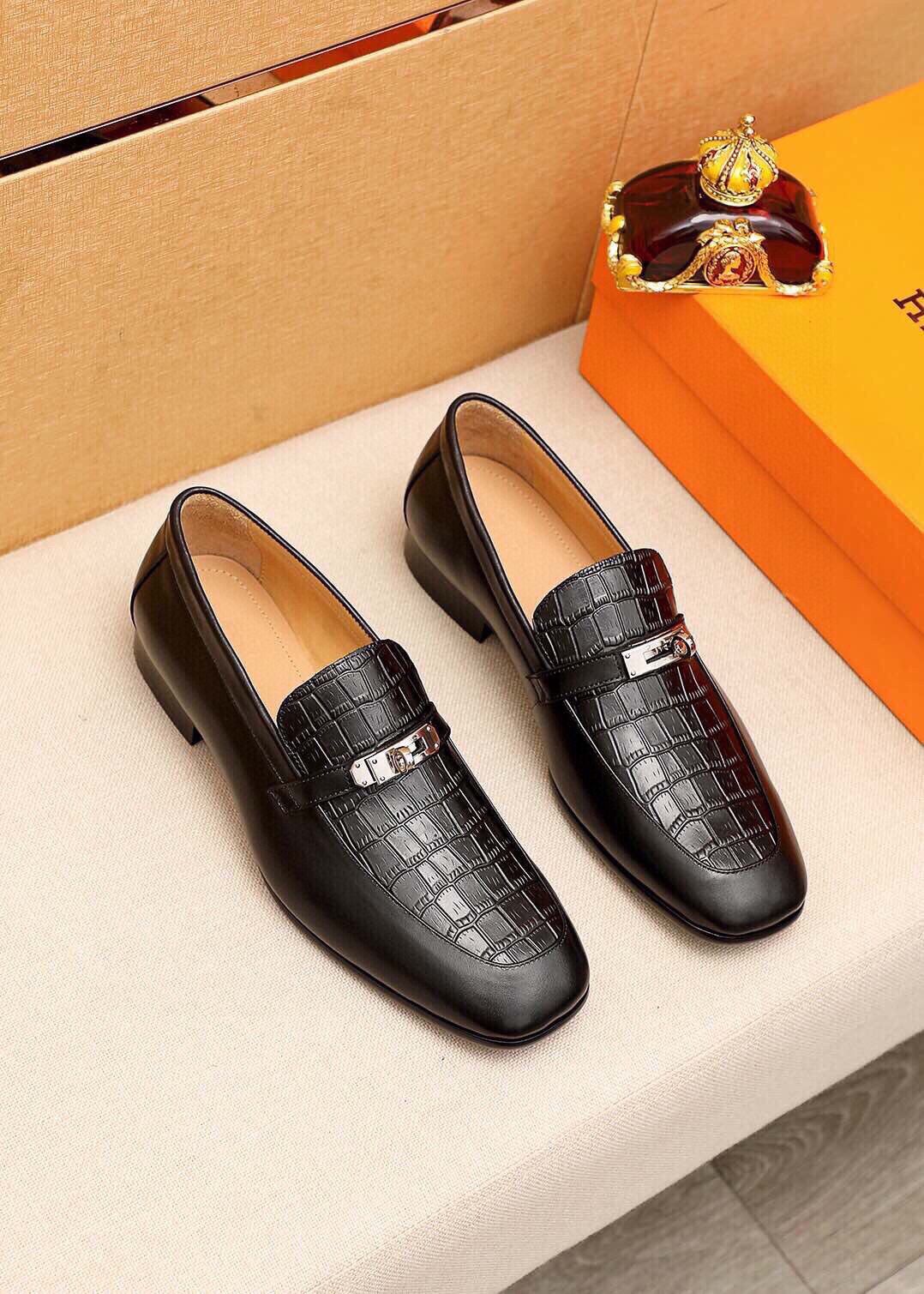Hermes Men’s Leather Shoes With Box New D