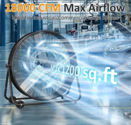 New Large 36 Inches Heavy Duty 16000 CFM Heavy Duty High Velocity Barrel Floor Drum Fan with DC Brushless Motor, Stepless Speed Adjustment for Worksho