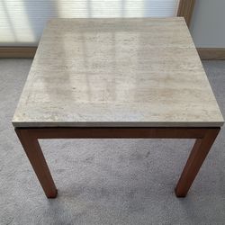 Wooden end table with marble top