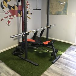 In Home Gym Set With Weights, Rowing Machine And Pull-up Bars 
