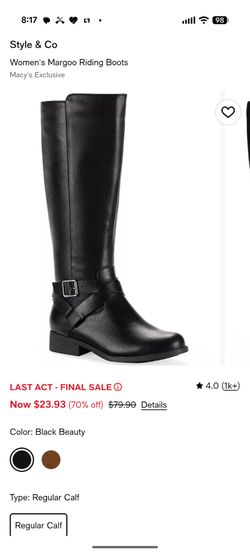 New! Style & Co Women's Margoo Riding Boots - Black, 7.5 (Wide Calf)