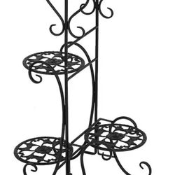 32.28 in. Tall Indoor Outdoor Black Metal Shelves Plant Pot Stand