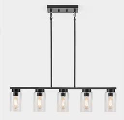 Modern 5 Light Chandelier Black Clear Glass Rectangular Shape Chandelier for Kitchen with no bulbs included