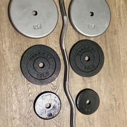 Curl Bar Standard With Pairs Of 25s 10s And 5 lbs  Total: 94 lbs