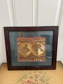 Vintage Nova Totivs Terrarvm Orbis Geographical Hydrographica Tabvla Framed Gold Foil World Map