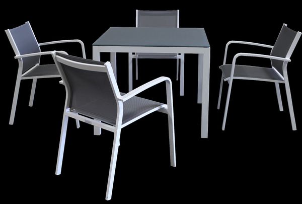 3x Patio White Aluminum Dining Set Grey Brand New Factory Direct 549 Instead Of 850 Outdoor Furniture Seat Table Chair For Sale In Los Angeles