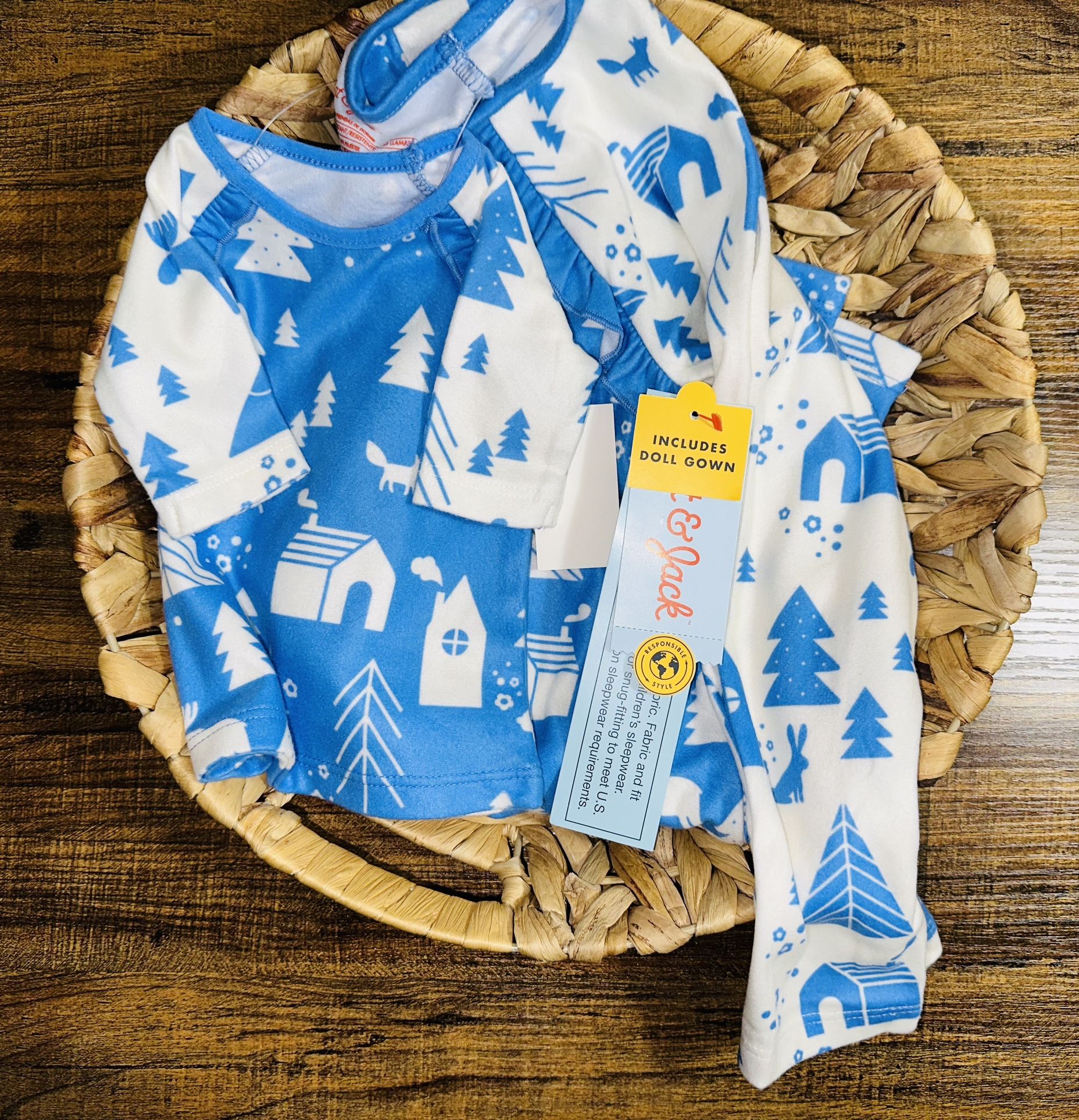 Toddler Girls Cat & Jake Moose Blue & White Soft Pajamas, Size 5