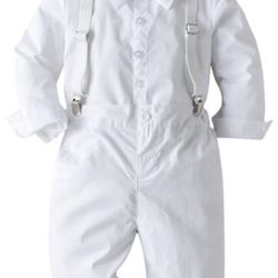 Baptism Christening Outfits For Boys Baby Clothes Sets Toddler Boy Outfit Gentleman Suits 3pcs Striped Bow Tie Shirts Suspenders Pants Birthday Formal