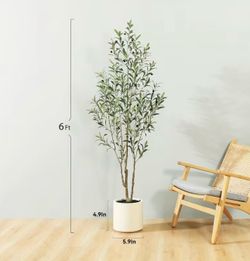 Brand New 6FT Artificial Olive Tree in White Pot – Realistic Home Decor