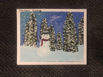 Hand Painted Snowman in the Forest