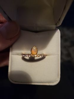 Ladies Size 7 Gold Opal And CZ Diamonds