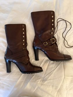 Ralph Lauren Purple Label Mid Calf Leather Boots Size 6 1/2