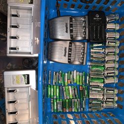 grouping of rechargeable batteries, and battery chargers. All have been tested.  $50 for all