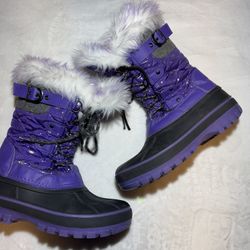 Dream Pairs Youth Purple & Sparkles waterproof w/faux fur snow Boots. Sz 5