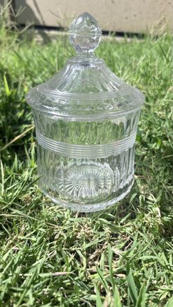 Clear Cut Glass Lidded Candy Jar