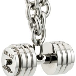 Men's Stainless Steel Stack Plate Dumbbell on Linked Chain Necklace-Phil 4:13