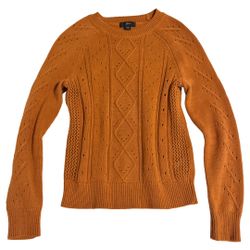 J. Crew Womens Crewneck Cable Pointelle Cotton Sweater Sz XXS Burnt Orange AB781