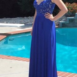 Blue Lace Chiffon Dress